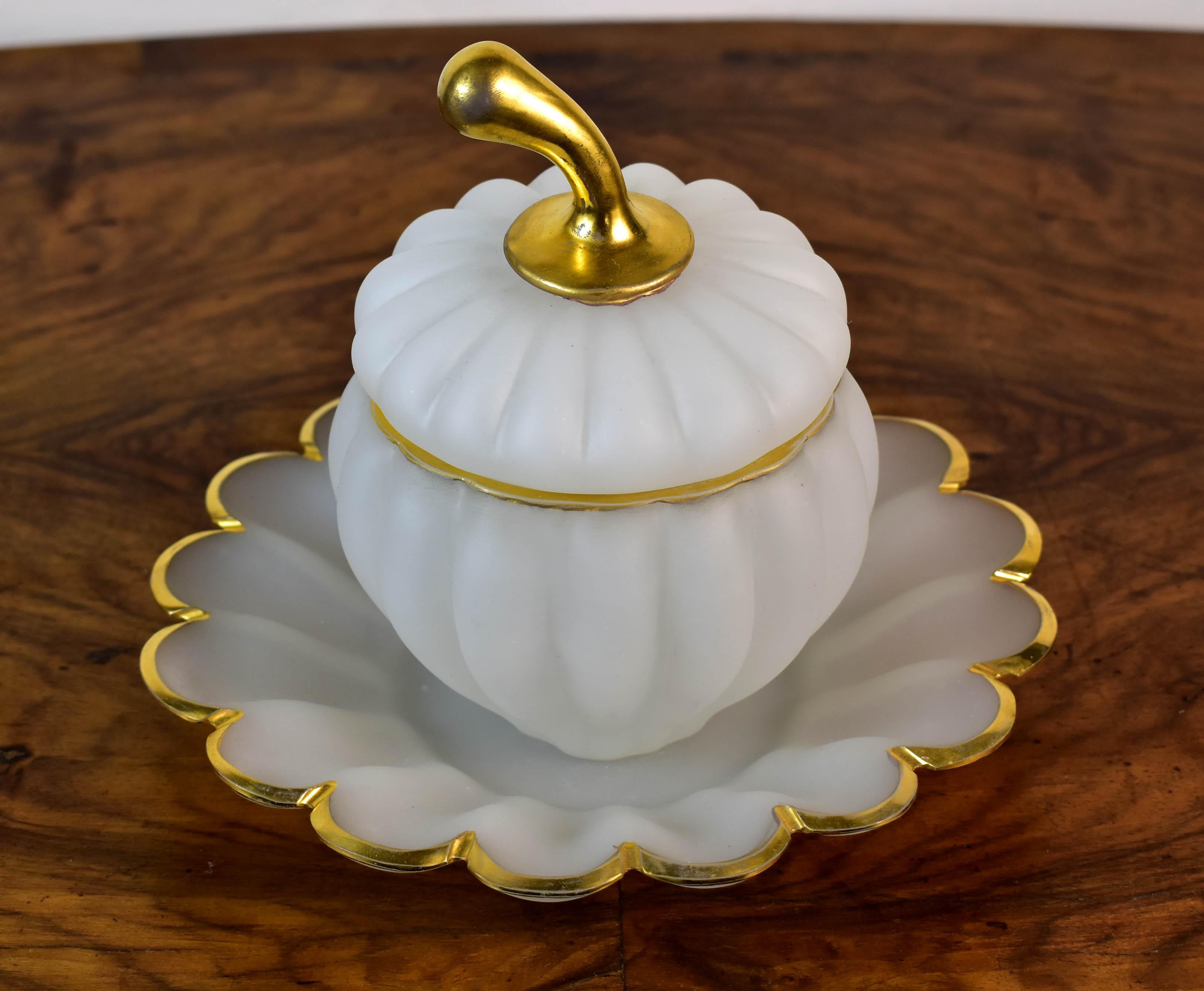 Hand-Crafted Pumpkin-Shaped Opaline Glass Jar - Bohemian Glass 19th Century For Sale