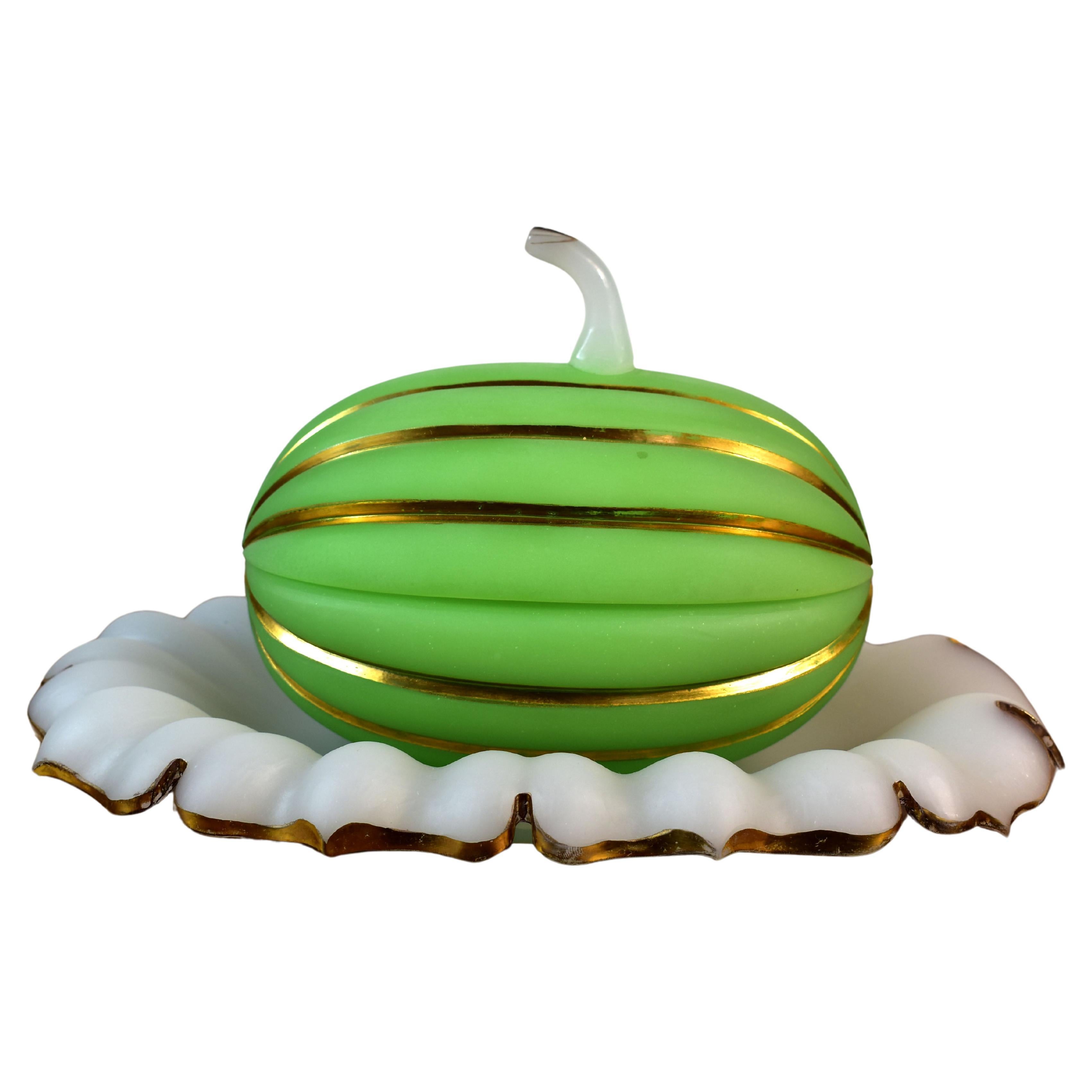 Pumpkin-Shaped Opaline Glass Jar Bohemian Glass 19th Century For Sale