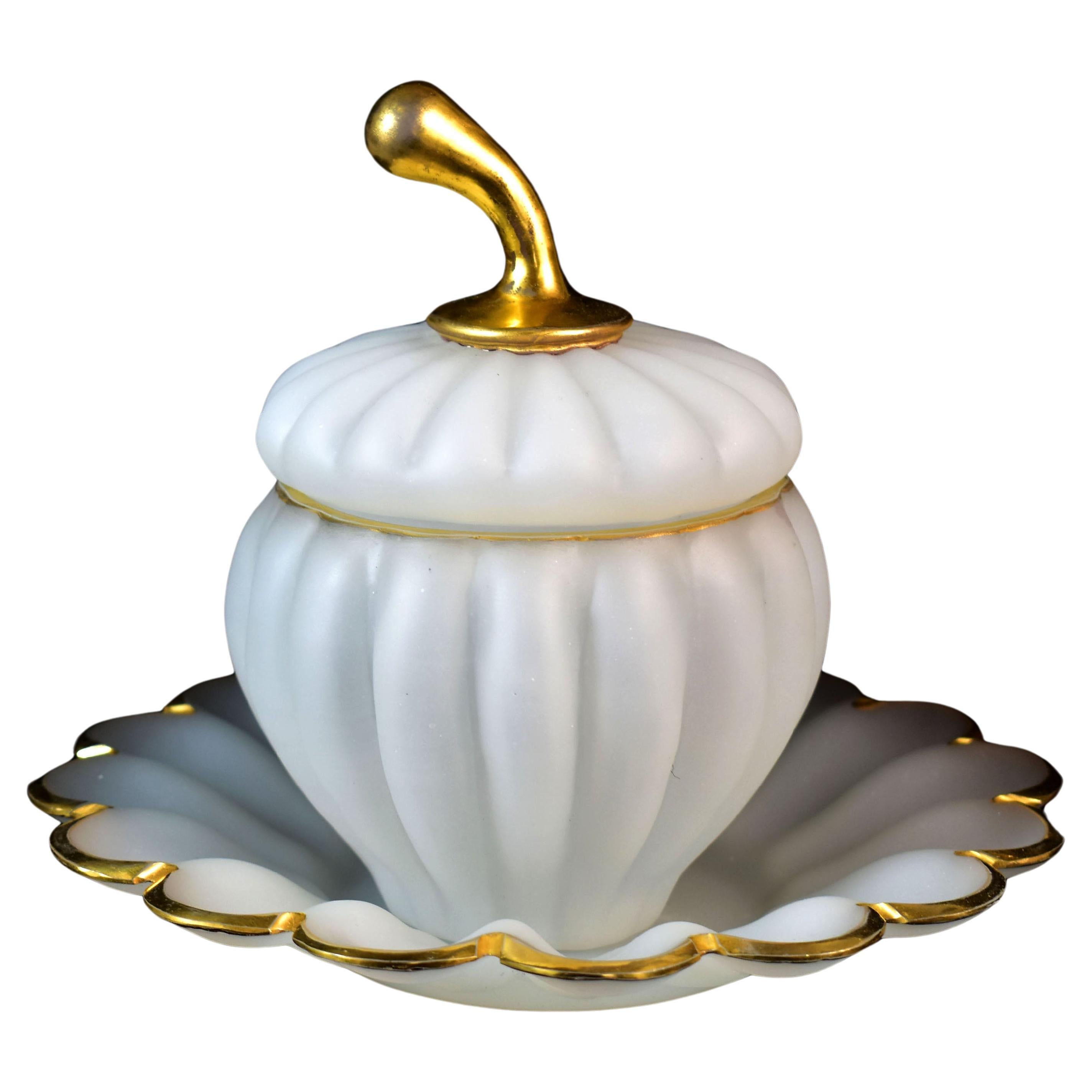 Pumpkin-Shaped Opaline Glass Jar - Bohemian Glass 19th Century For Sale