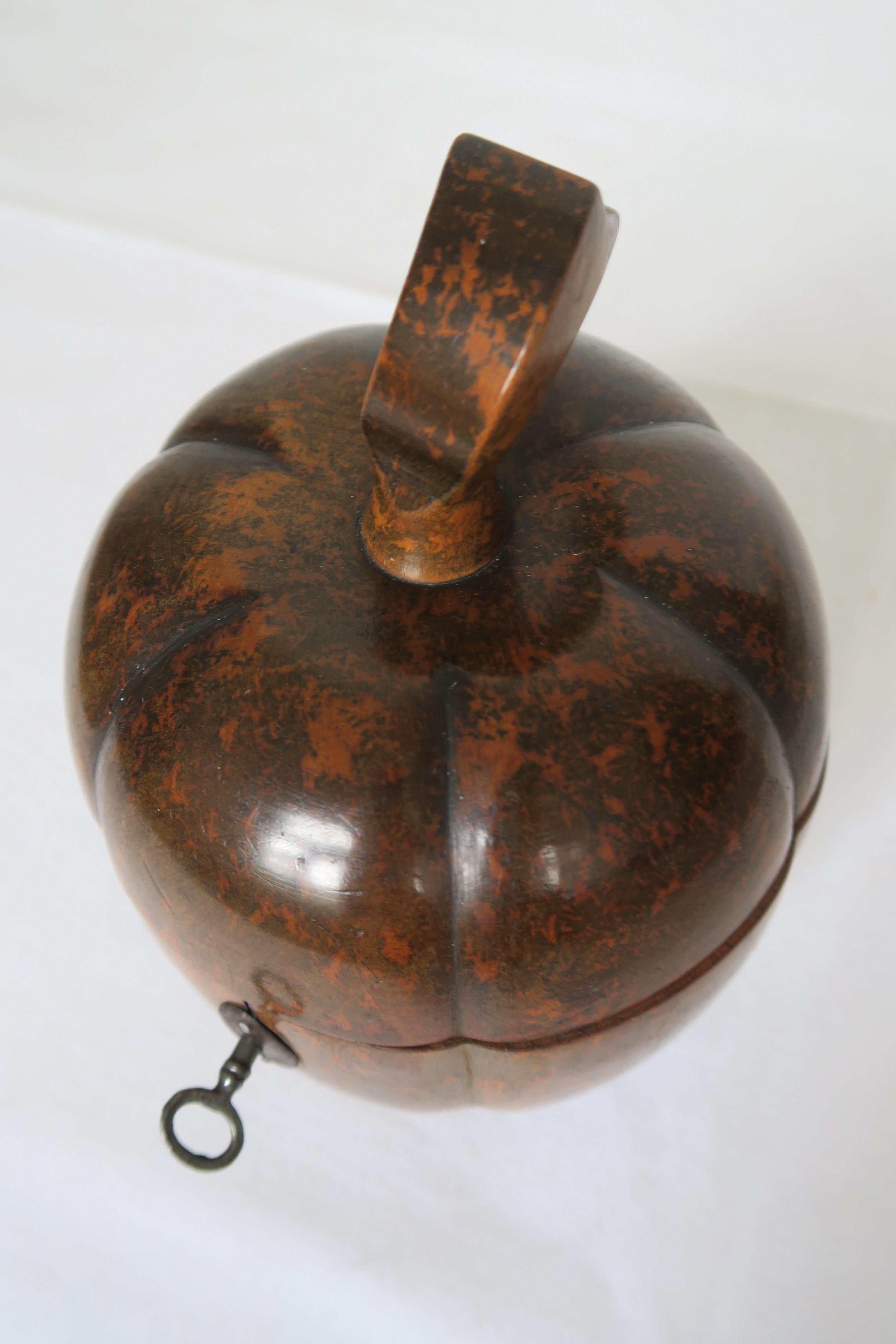 English Pumpkin Shaped Wooden Tea Caddy, George II Period