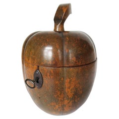 Antique Pumpkin Shaped Wooden Tea Caddy, George II Period