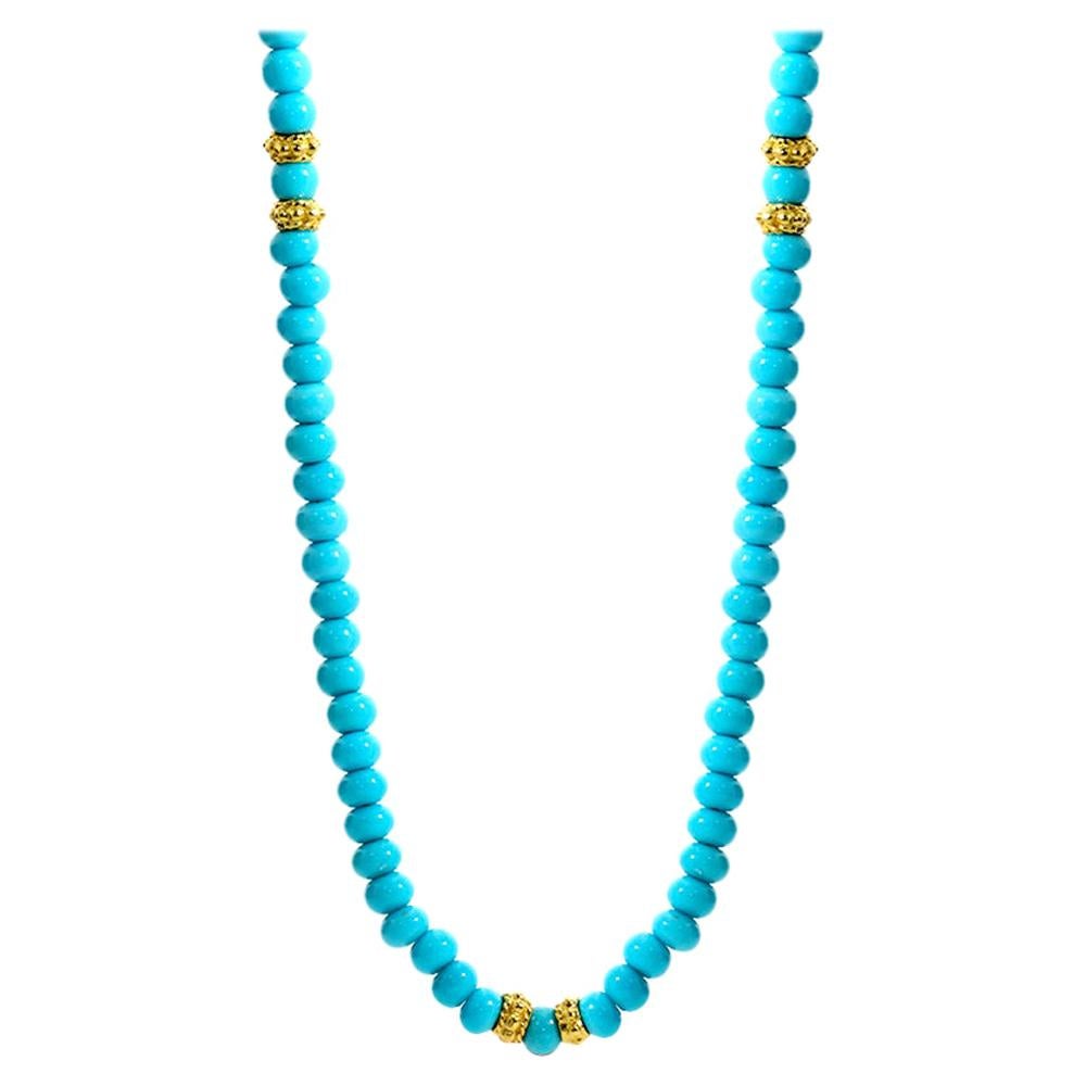 Pumpkin Turquoise Bead Necklace, 20kt Yellow Gold