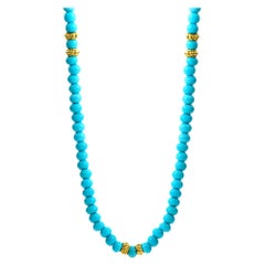 Pumpkin Turquoise Bead Necklace, 20kt Yellow Gold