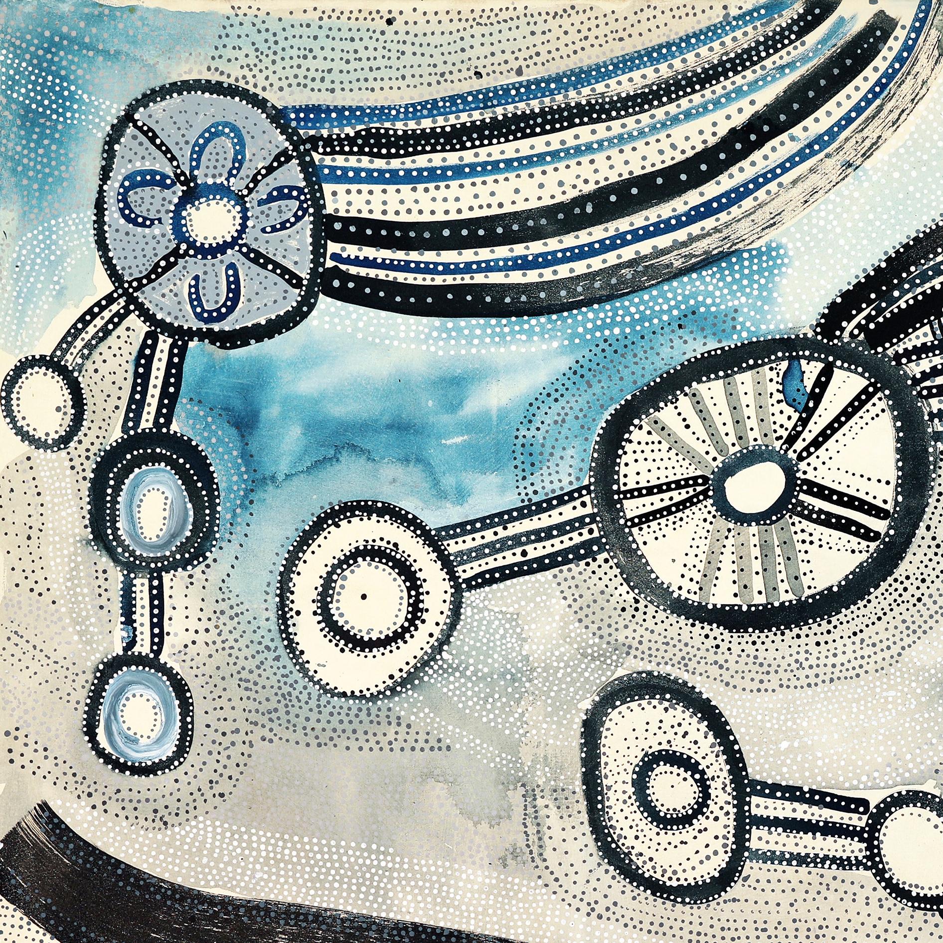 „Antara“, ein Acryl- und Tuschegemälde auf Leinen von Puna Yanima. im Angebot 4