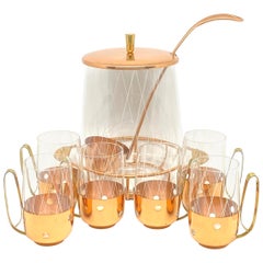 Punch Bowle Set Glas Messing Kupfer Mid-Century Modern Minimalistisch Deutschland:: 1950er Jahre