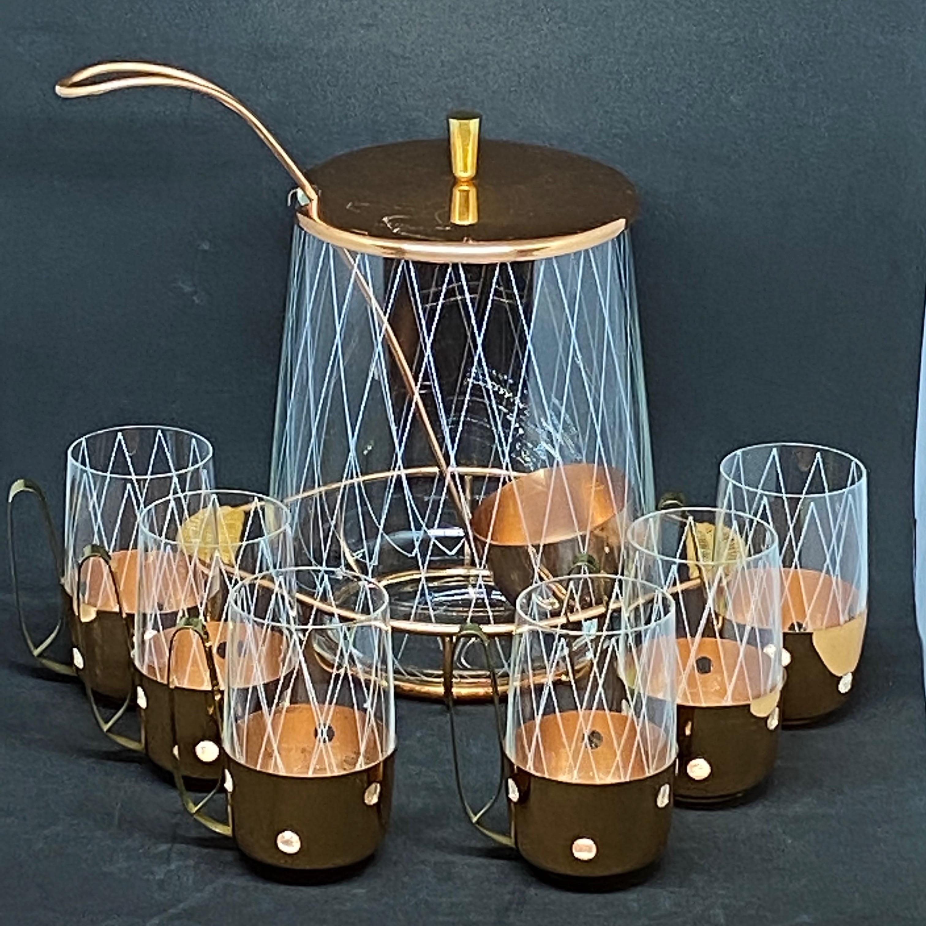 Punch Bowl Set Glass Brass Copper Mid-Century Modern Minimalistic Germany, 1950s 3