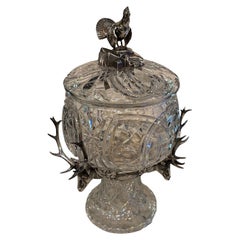 Antique Punch Bowl with Deer Style and peacock , Jugendstil, Art Nouveau, Liberty, 1910