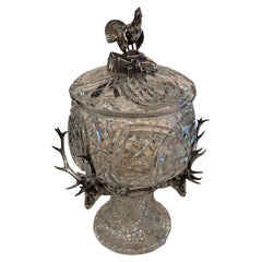 Vintage Punch Bowl with Deer Style and peacock , Jugendstil, Art Nouveau, Liberty, 1910