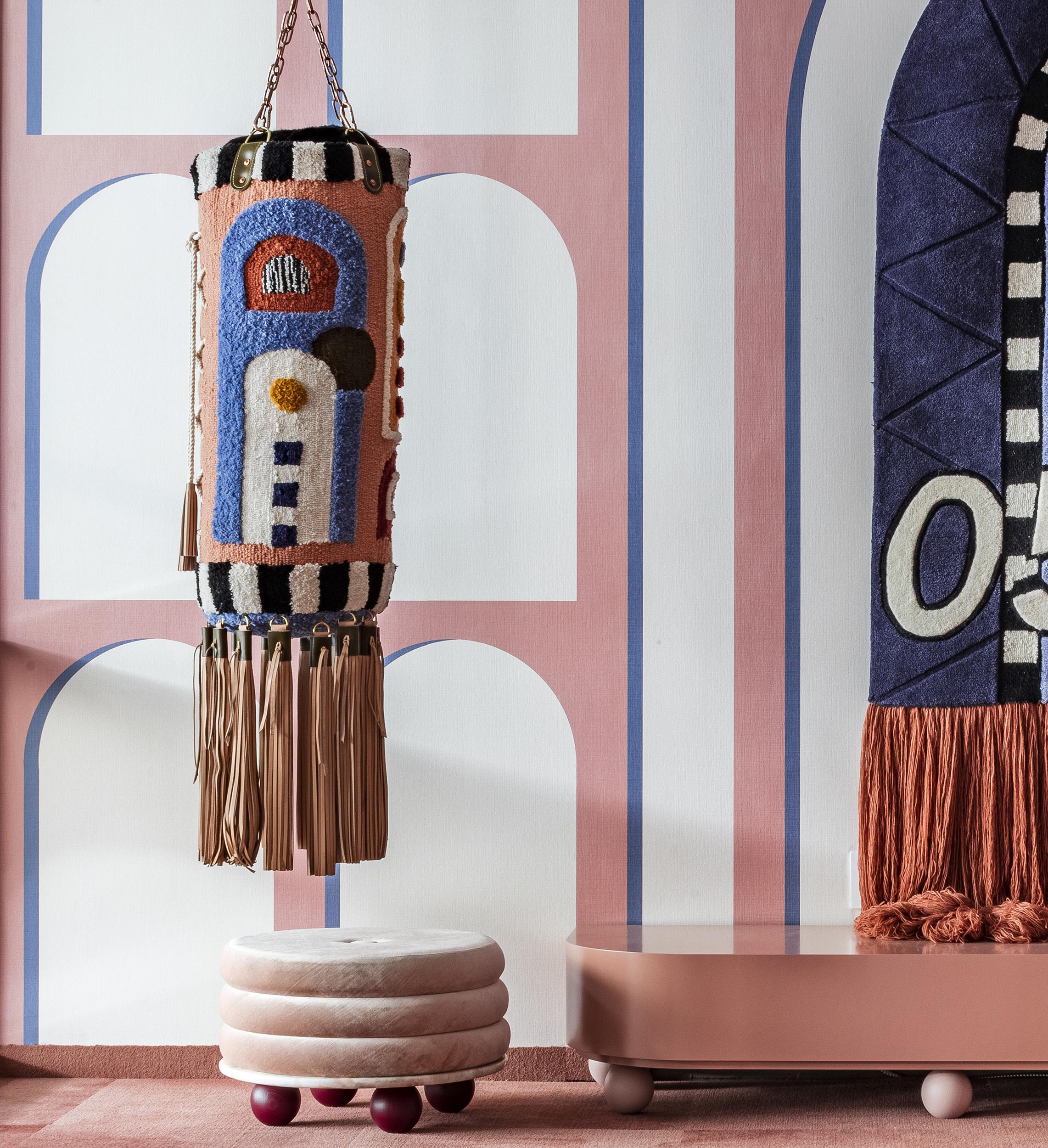 Plated Punching Bag by Omar Fajardo & Moniomi, Hand-Crafted in Wool and Leather For Sale