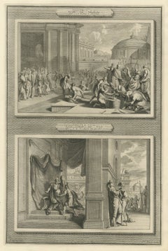 Punishment of Adonibezek and Ehud Kills Eglon, Mortier Bible circa 1700