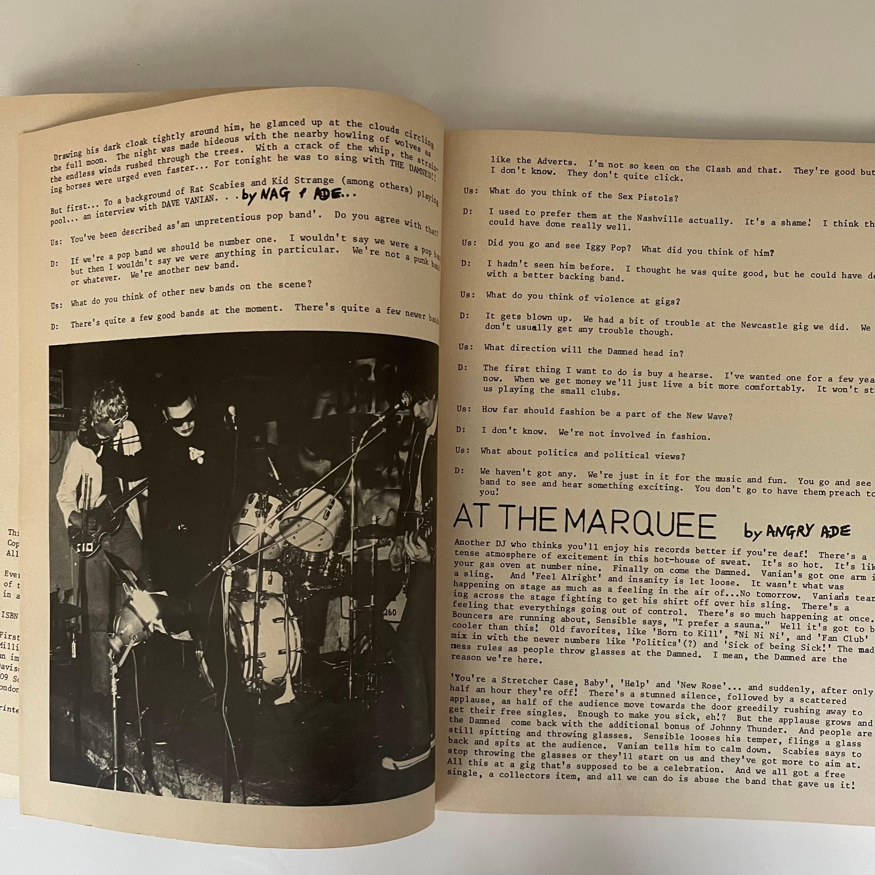 Julie Davis Punk
Published by Millington / Davison Publishing, London 1977. First edition. Soft cover in printed duotone wrappers. 

More of a book sized fanzine, that resembles Sniffin’ Glue in terms of layout and design.  Edited by Julie Davis,