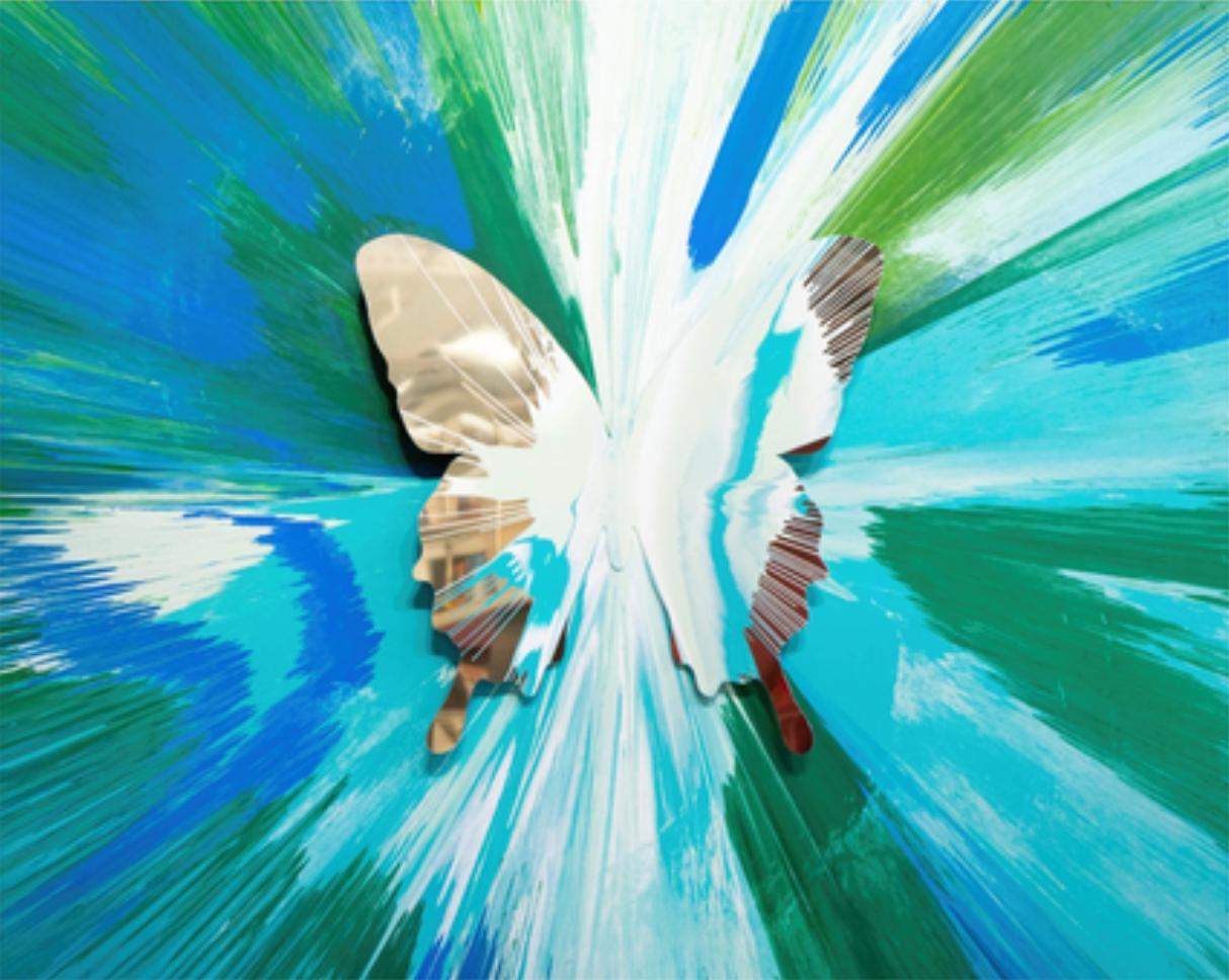 Miroir papillon Pop Art bleu/vert en or/poussière en diamant / Punk Me Tender n° 444