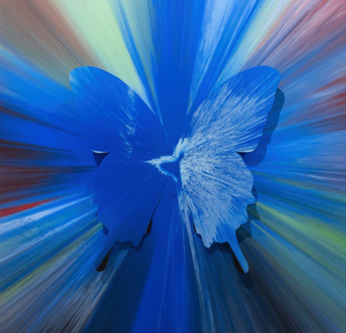 Blauer Spin Pop Art Schmetterling mit Diamantstaub / Punk Me Tender #354