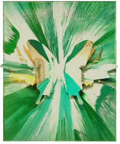 Grüner Spin Pop Art Schmetterlingsspiegel aus Gold mit Diamantstaub / Punk Me Tender #220