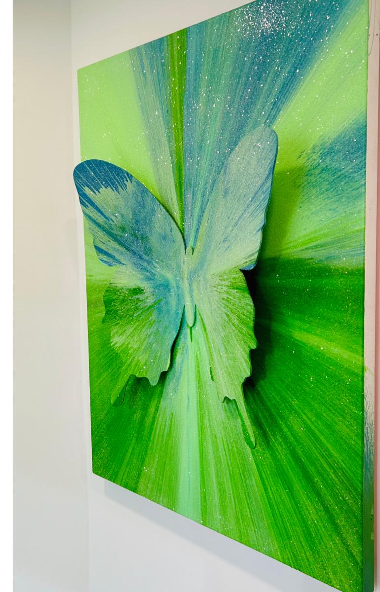Butterfly Spin Pop Art vert avec poussière en diamant / Punk Me Tender #266 en vente 2