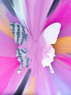 Pink Spin Pop Art Spiegel Schmetterling mit Diamantstaub / Punk Me Tender #253