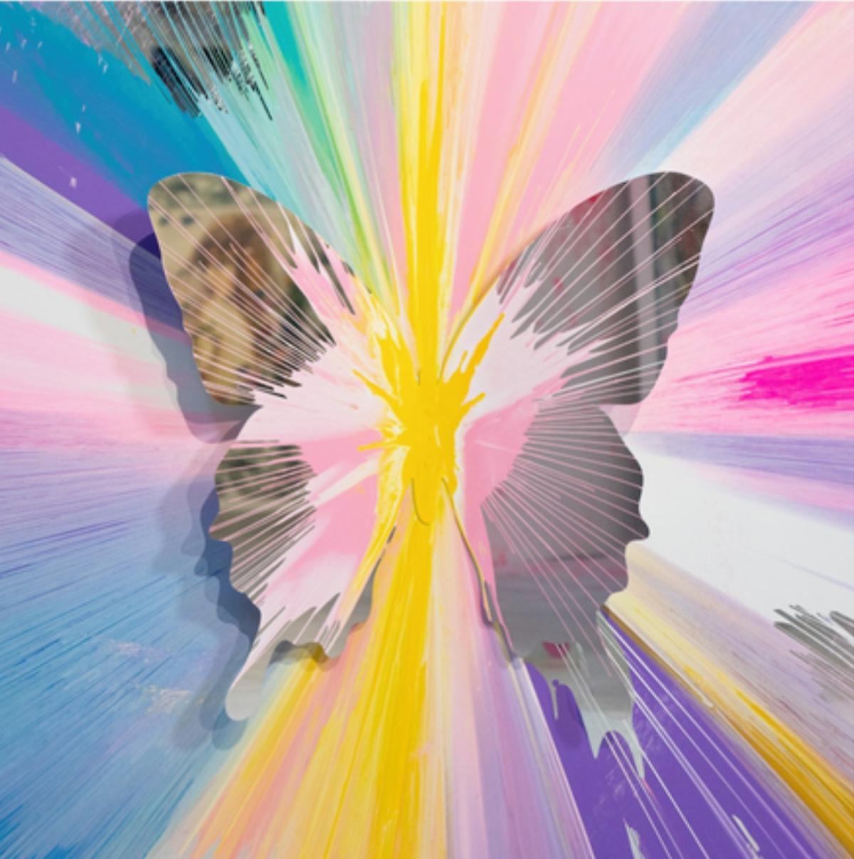 Pink Spin Pop Art Spiegel Schmetterling mit Diamantstaub / Punk Me Tender #446