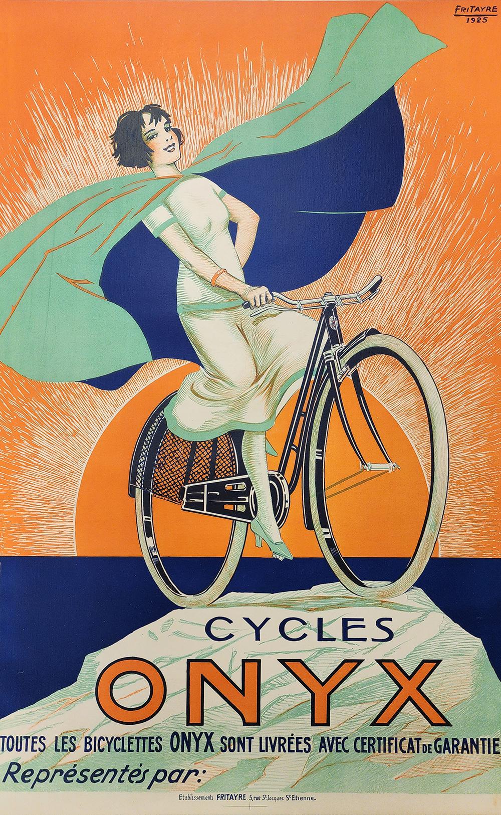Cycles Onyx by Fritayre Originale 1925 Vintage French Bicycle Company Stone Litho - Print Art Déco di Punk Posters