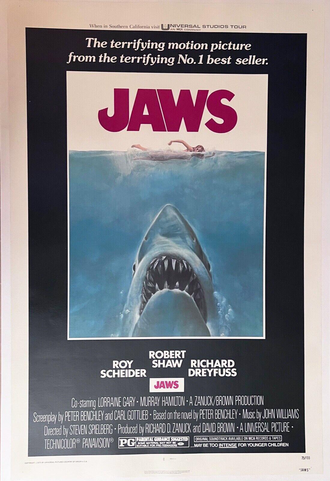 Punk Posters Animal Print - JAWS - 1975 ORIGINAL LINEN BACKED ONE SHEET MOVIE POSTER