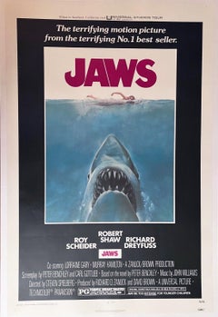 JAWS - 1975 ORIGINAL LEINENGEBUNDENES FILMPLAKAT MIT EINEM BLATT