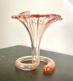Pink Trumpet Vase, Lilies Flowers in Blown Glass, Italy, 1970