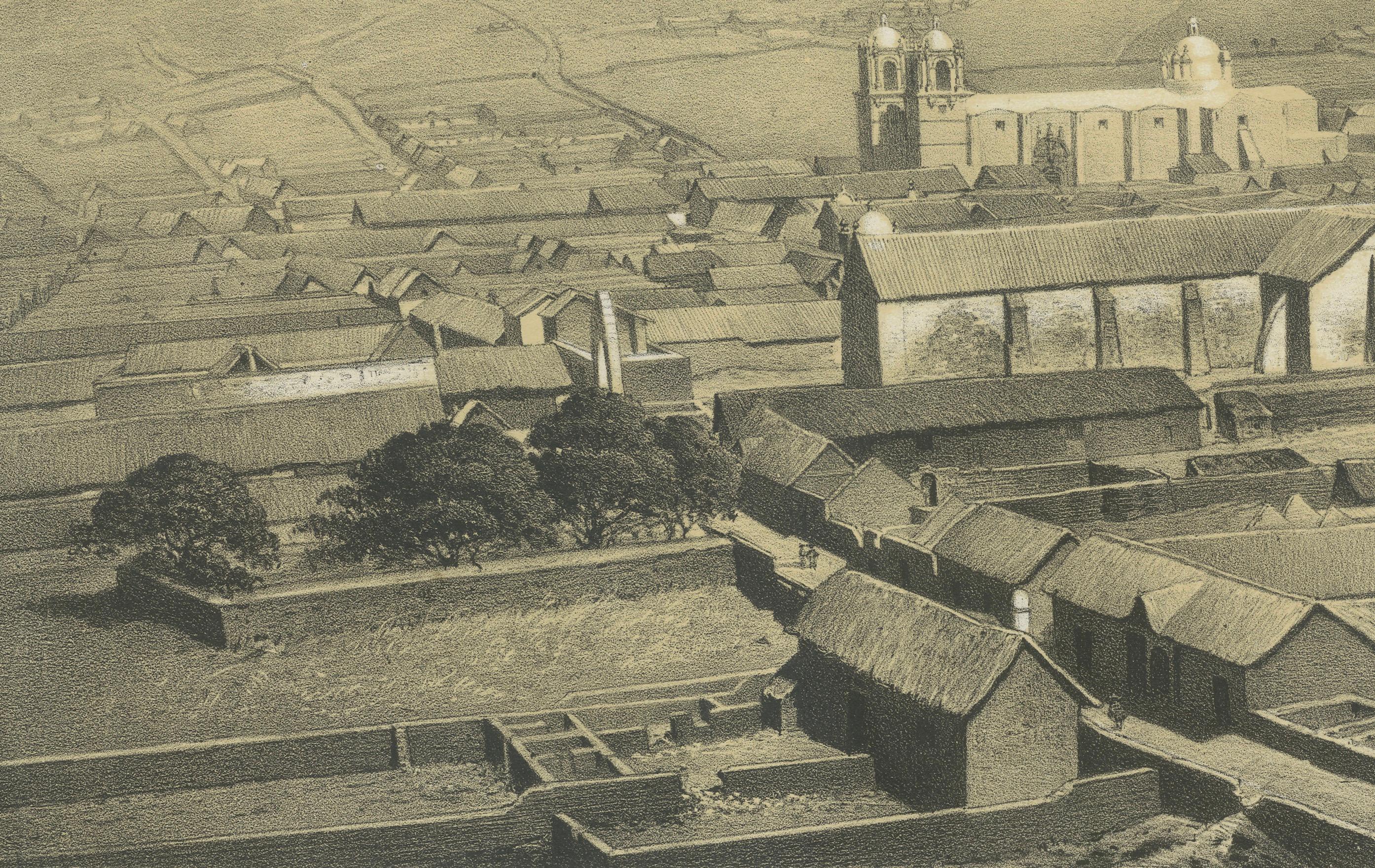 French Puno Peru Antique City View Lithograph – Panoramic Scene c.1865 For Sale
