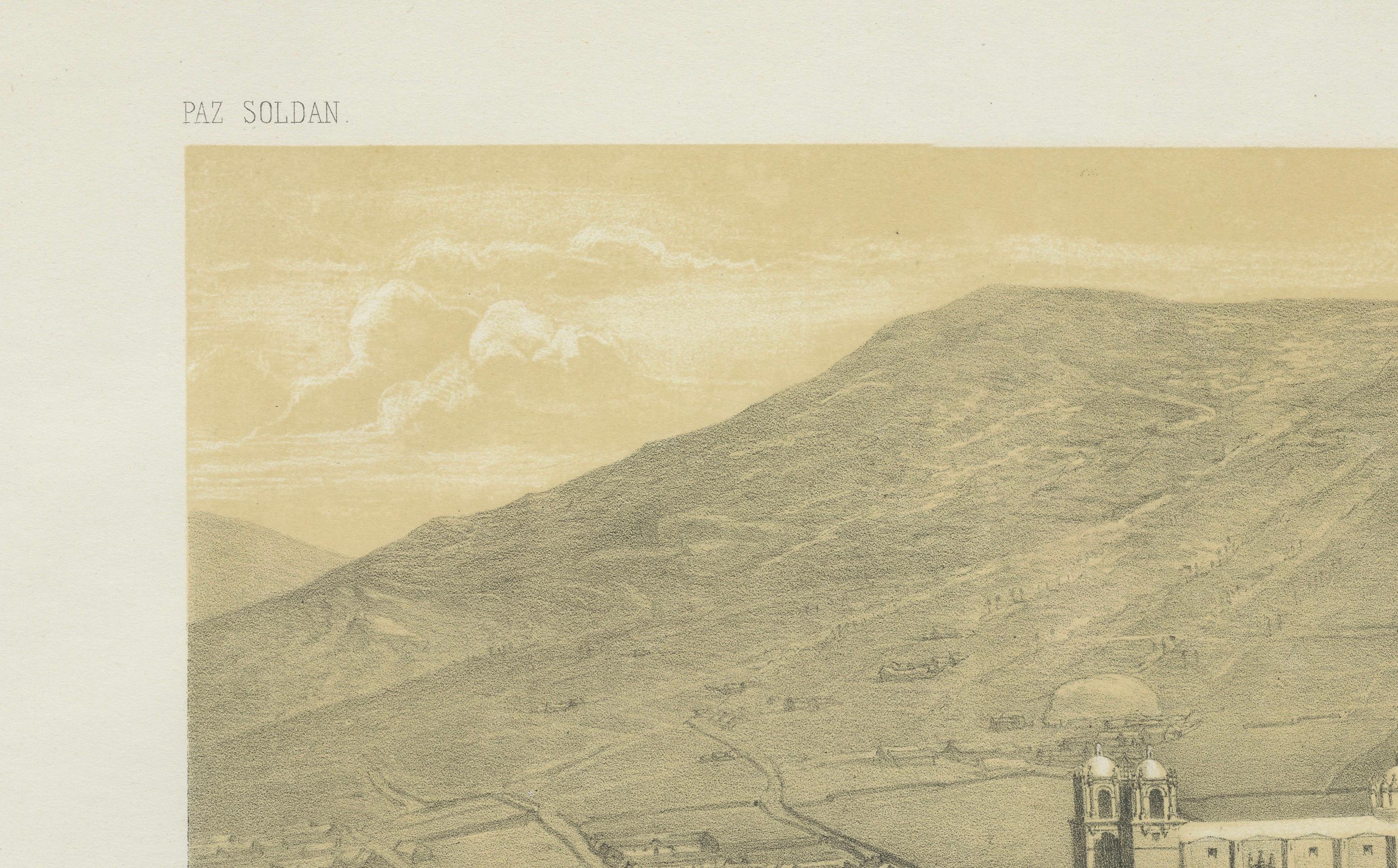 Puno Peru Antique City View Lithograph – Panoramic Scene c.1865 In Good Condition For Sale In Langweer, NL