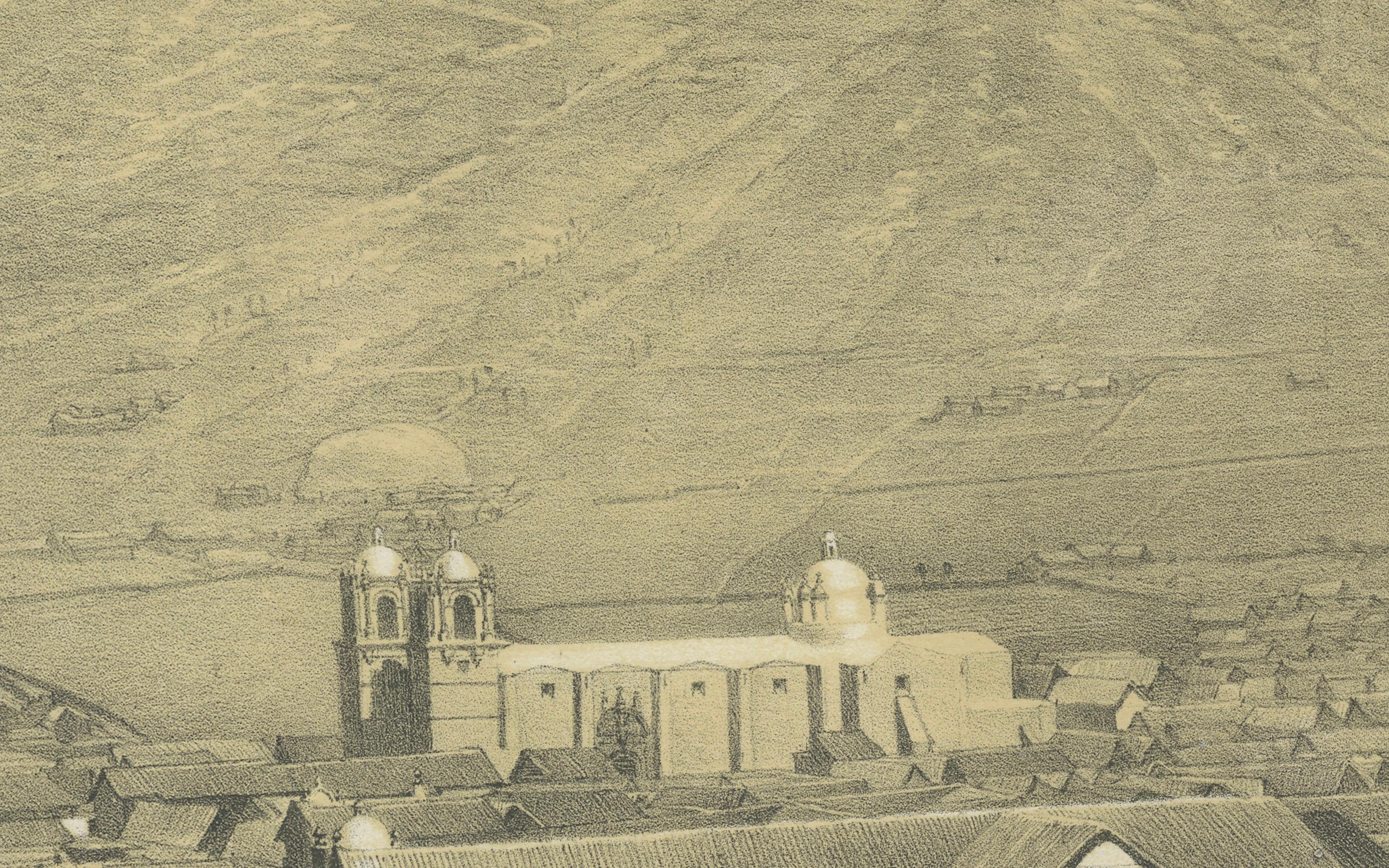Puno Peru Antique City View Lithograph – Panoramic Scene c.1865 For Sale 3
