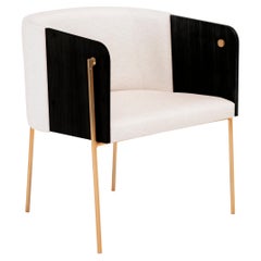 Sillón "Punto" en Madera Multilaminada Negra Tejido Boucle Dorado Cuatro Patas