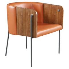 Sessel „Punto“ aus Holz, Multi-Laminat, Naturleder und goldenem Vier-Füßen