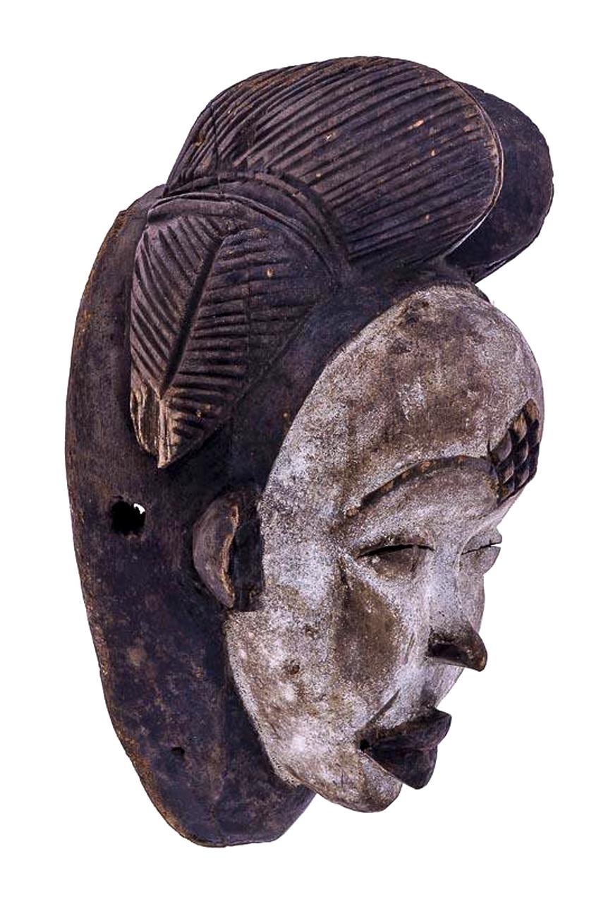 Gabonese Punu African Tribal Face Mask Sculpture, Figure from Gabon, 20th Century