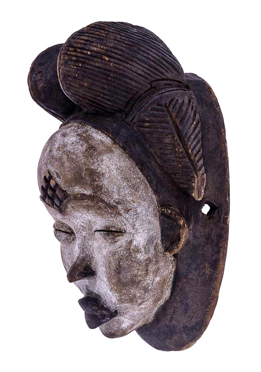 Hand-Carved Punu African Tribal Face Mask Sculpture, Figure from Gabon, 20th Century