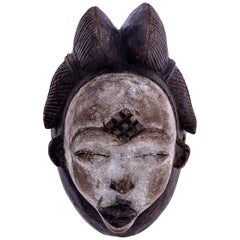 Punu African Tribal Face Mask Sculpture, Figure from Gabon, 20th Century