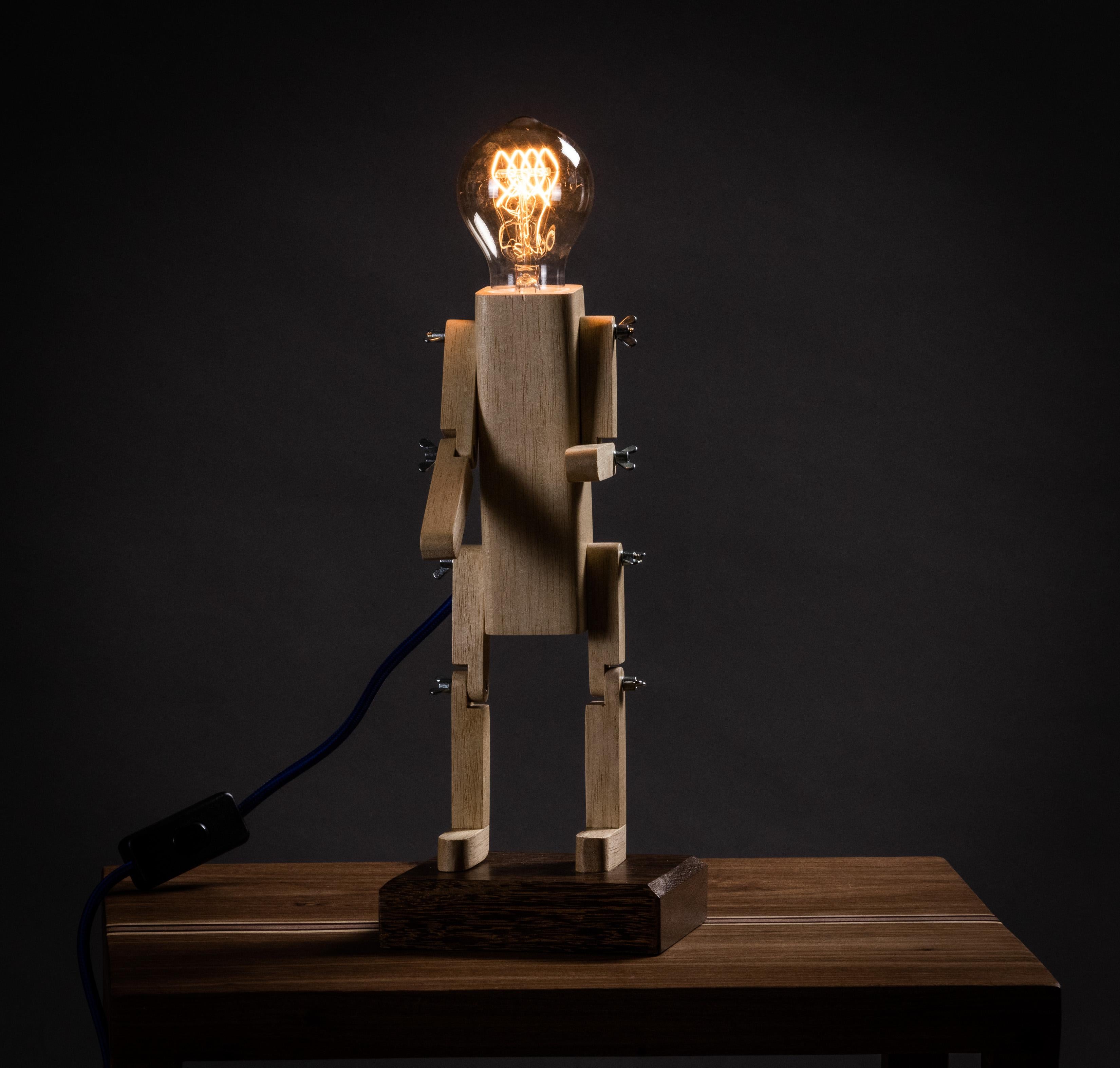 Modern Puppet Lamp in Brazilian Solid Wood For Sale