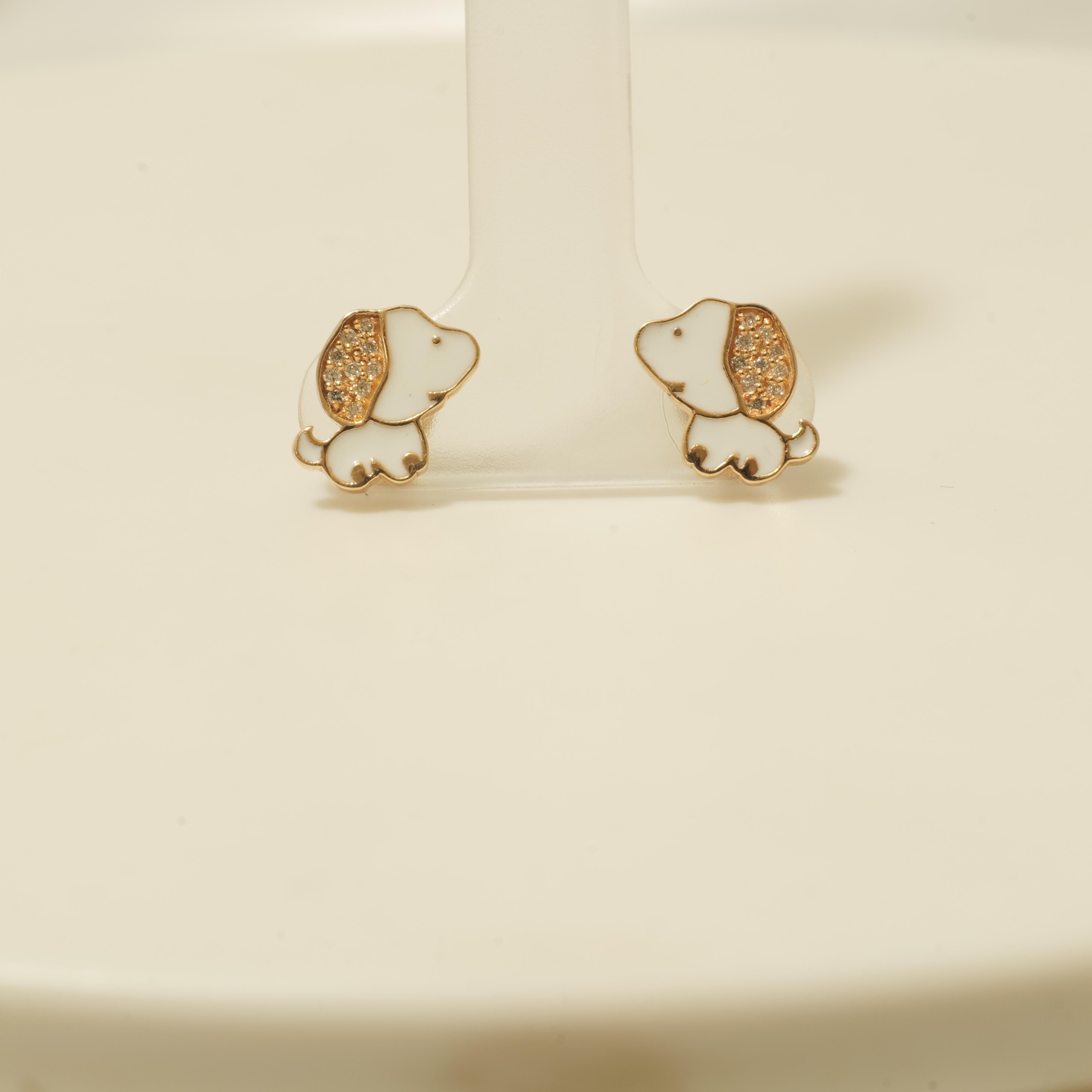Orecchini a perno con diamante per bambini in oro massiccio 14k (certificati) in vendita 2
