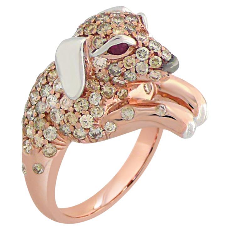 Welpe Hund Fancy Pave Diamant Rubin 18K Rose Gold Ring