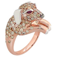 Welpe Hund Fancy Pave Diamant Rubin 18K Rose Gold Ring