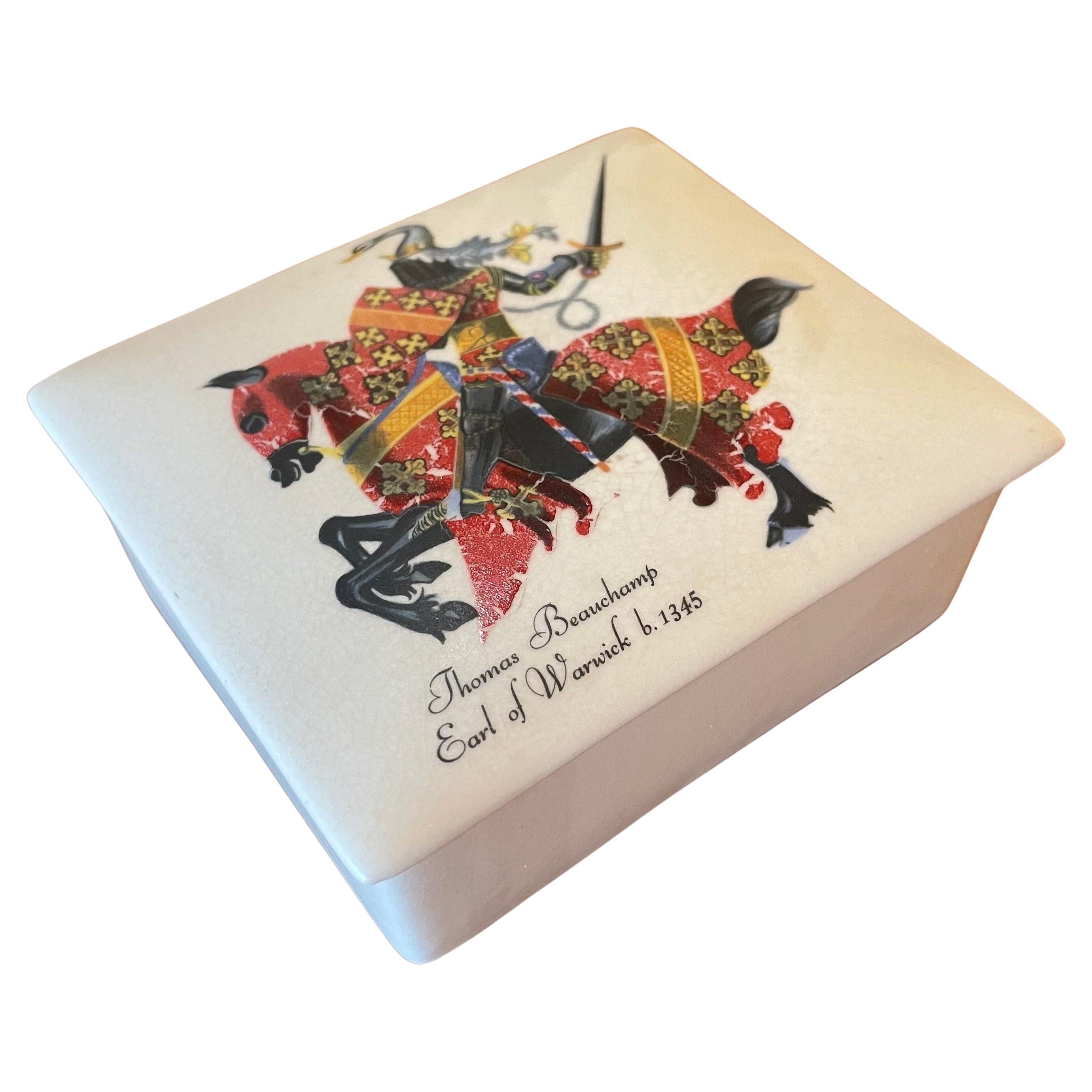 Purbeck Ceramics Swanage English Pottery Medieval Knight Warwick Trinket Box For Sale