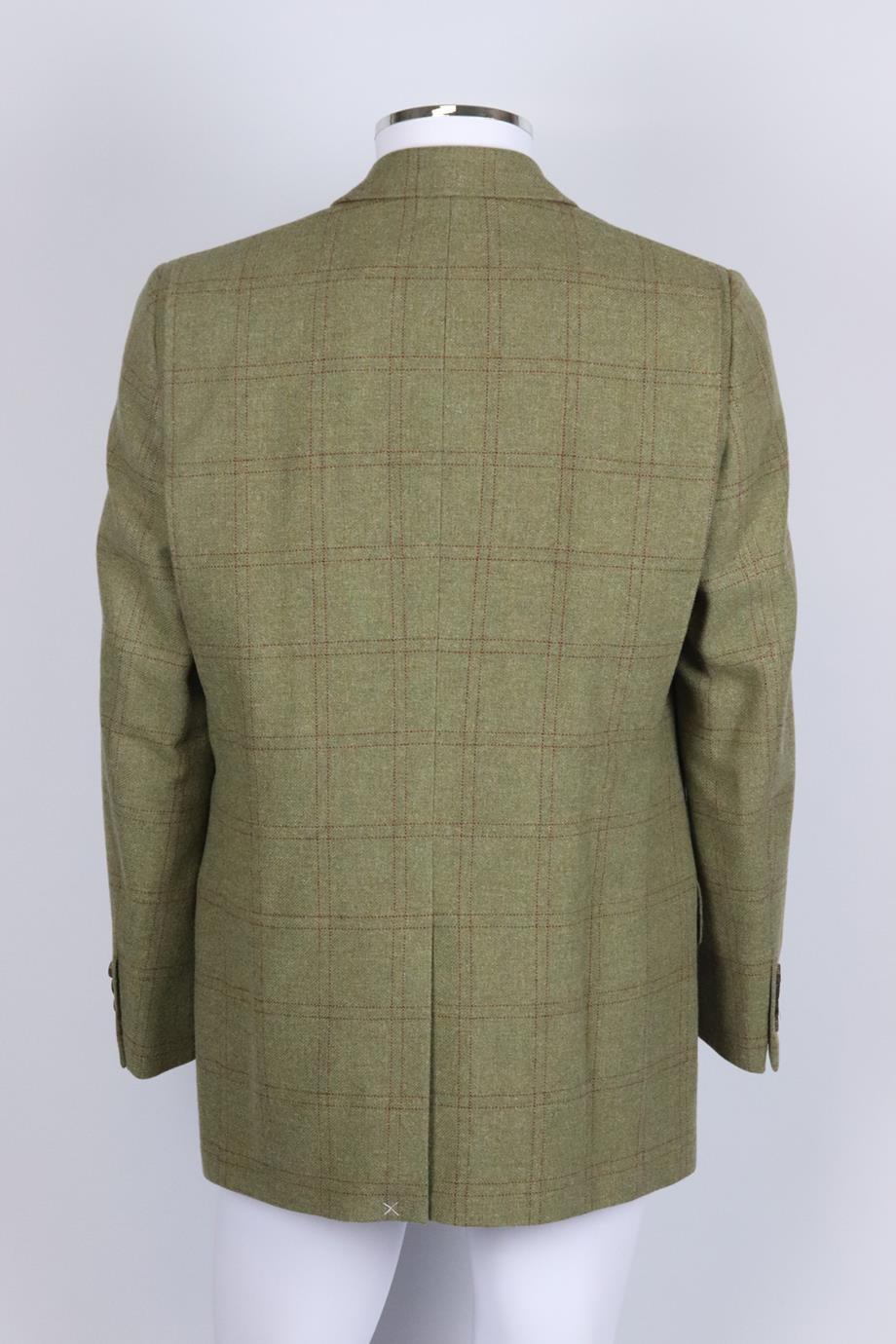 Brown Purdey Men's Checked Wool Blend Tweed Blazer Large