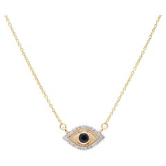 Pure 14k Yellow Gold Diamond Sapphire Evil Eye Chain Necklace, Christmas Gift