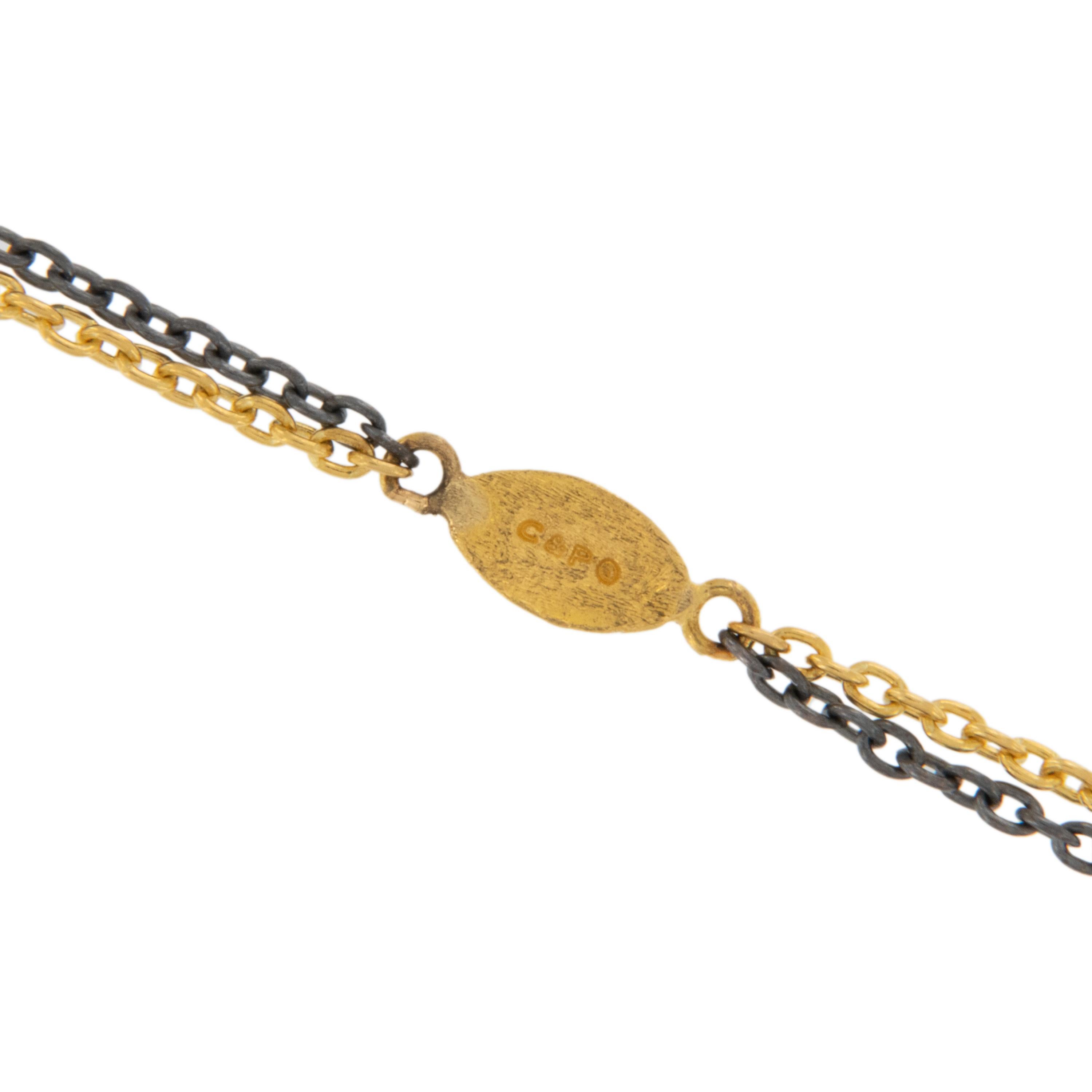 Contemporaneo Collana doppia con catena Forsa in oro giallo puro 24 carati e argento annerito in vendita