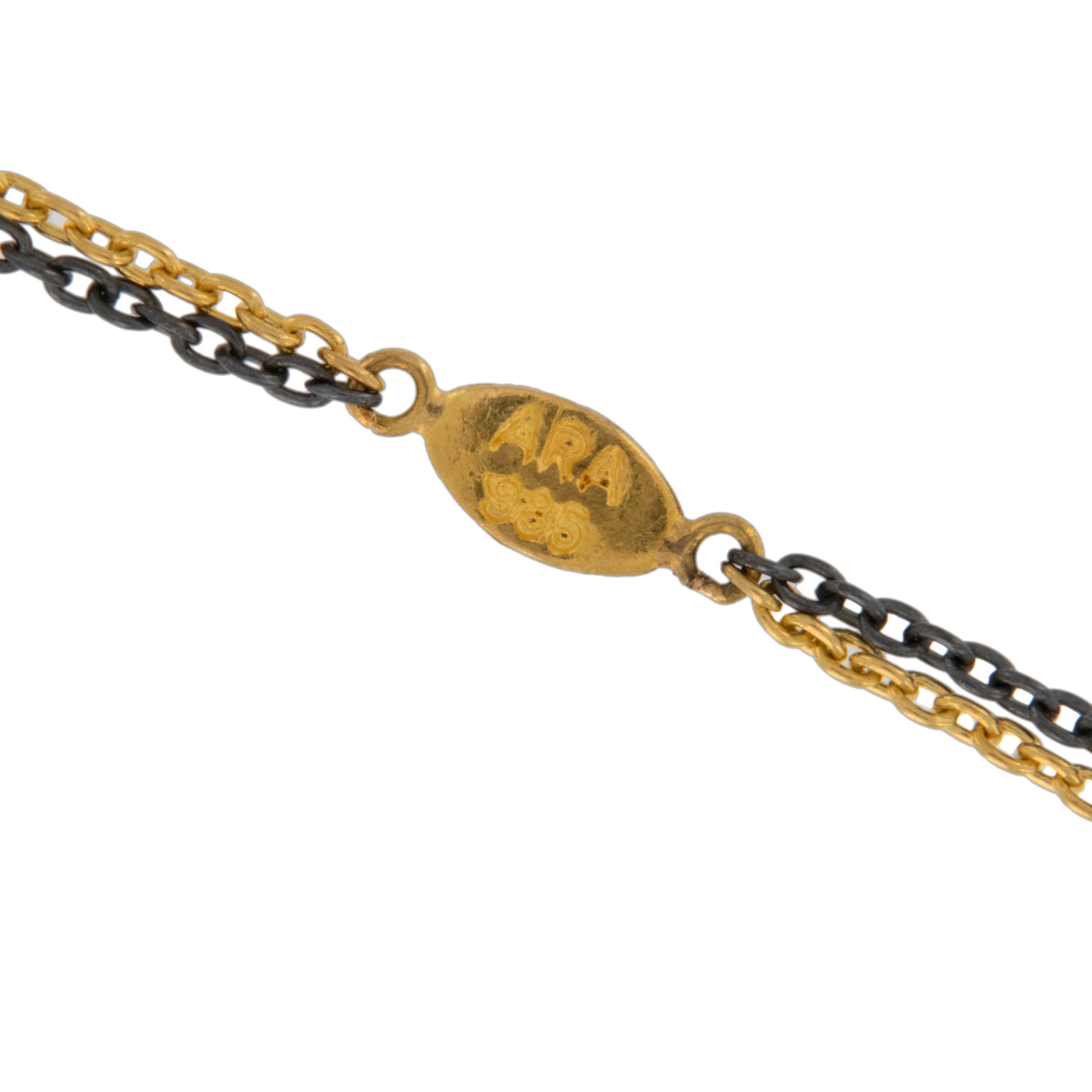 Collana doppia con catena Forsa in oro giallo puro 24 carati e argento annerito In condizioni Nuovo in vendita a Troy, MI