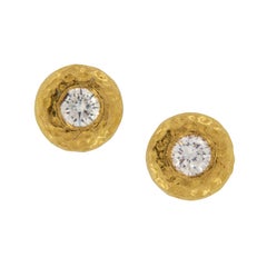 Pure 24 Karat Yellow Gold and Diamond Stud Earrings