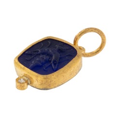 Pure 24 Karat Yellow Gold and Silver Replica Blue Glass Bee Pendant Charm