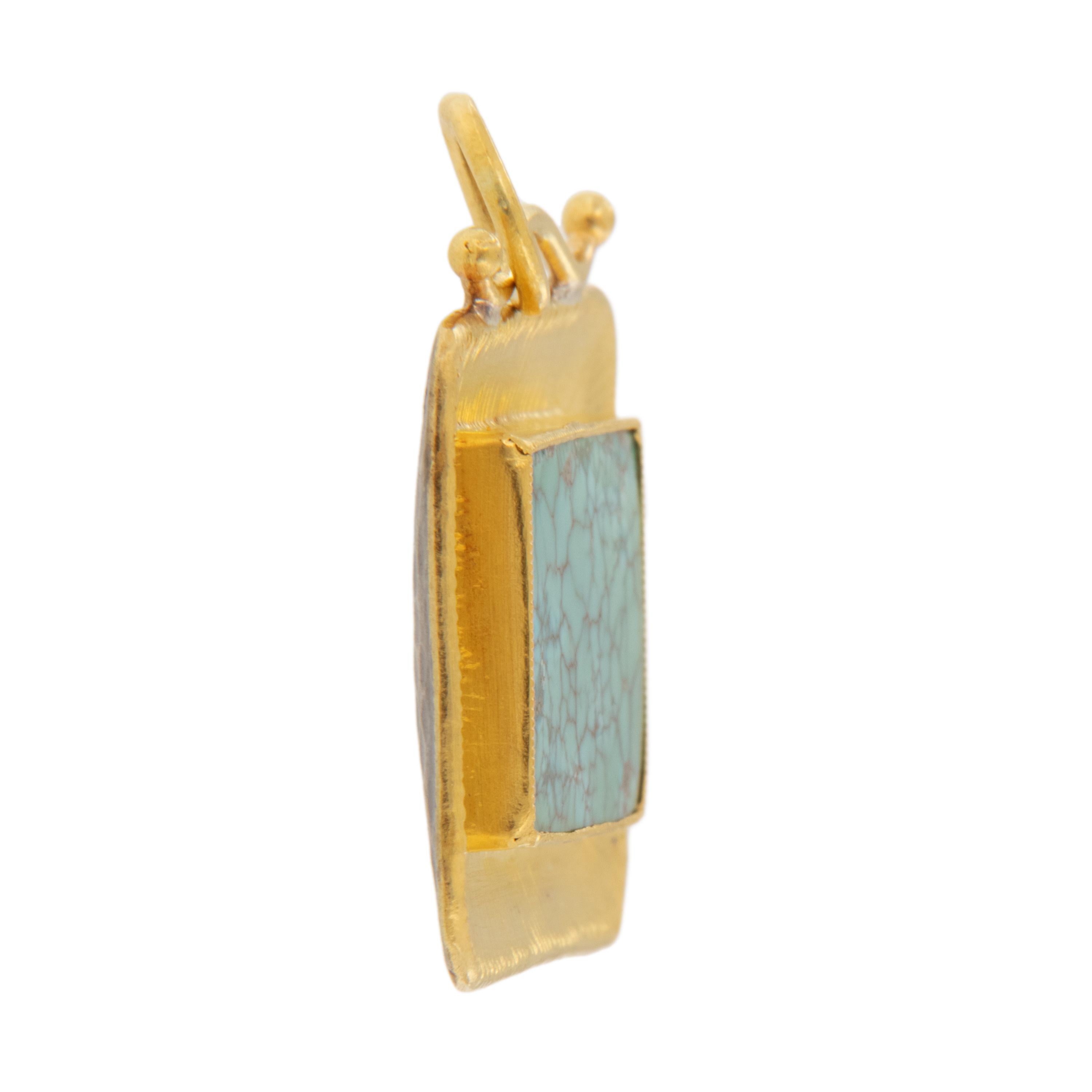 Pure 24 Karat Yellow Gold and Silver Turquoise Picture Frame Pendant In New Condition For Sale In Troy, MI