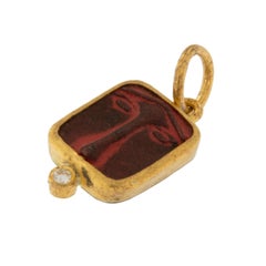 Pure 24 Karat Yellow Gold and Sterling Silver Quartz Ceramic Lion Pendant Charm