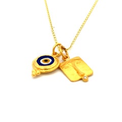 Halskette aus reinem 24 Karat Gelbgold Evil Eye und Kette
