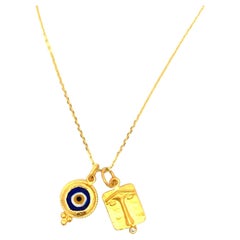  Pure 24 Karat Yellow Gold Evil Eye and Chain Necklace