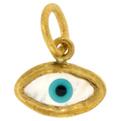 Pure 24 Karat Yellow Gold Evil Eye Pendant Charm and 14KYG 26" Adjustable Chain