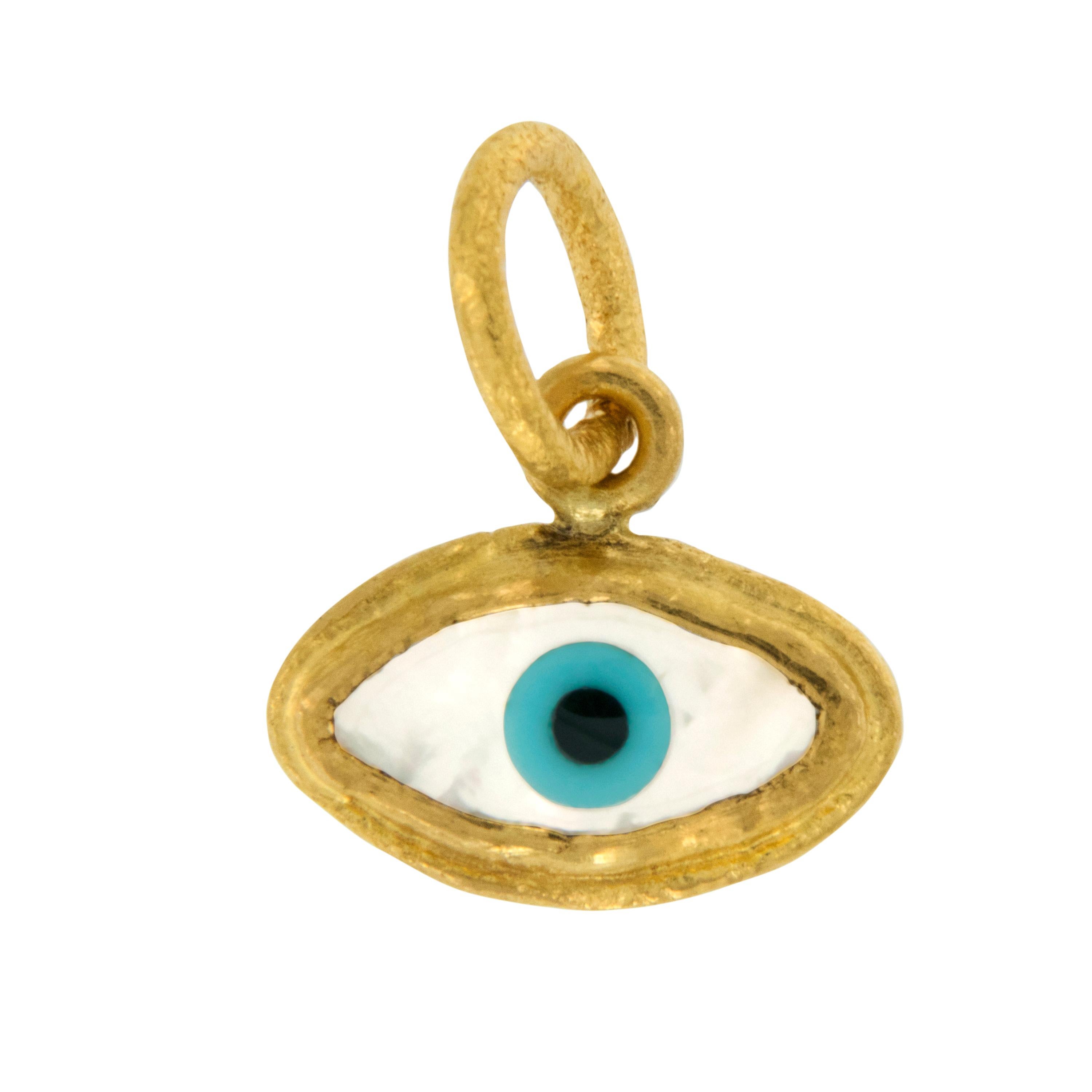 Byzantine Pure 24 Karat Yellow Gold Evil Eye Pendant Charm For Sale